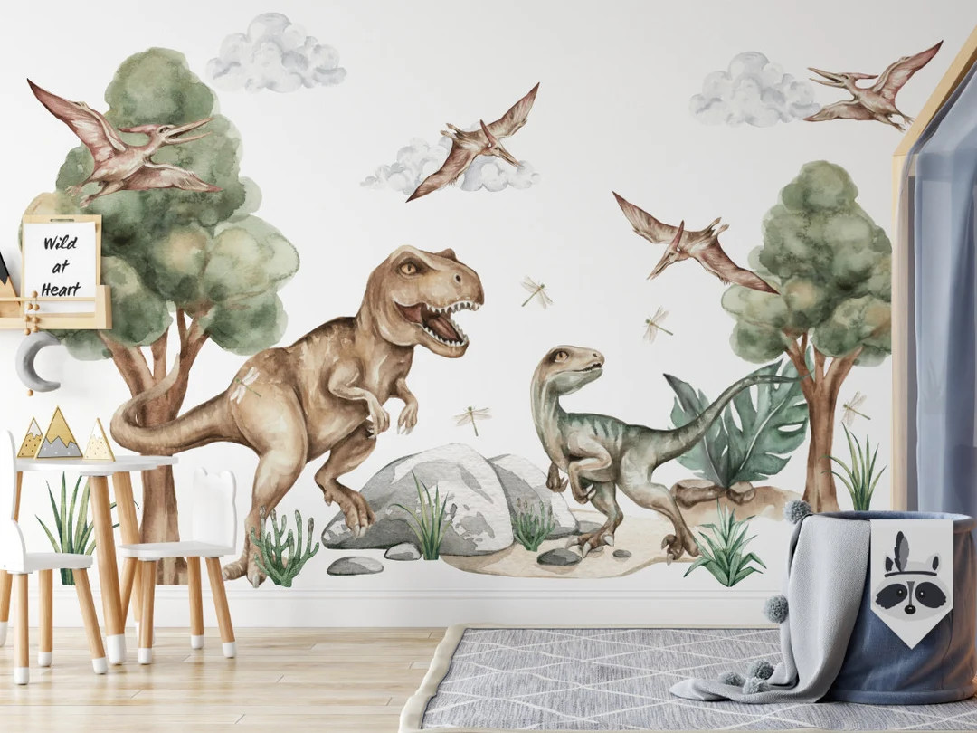 Dinosaurs Wall Stickers for Kids DINO T-REX Watercolor XL Dinosaur Wall Sticker for Kids and Nurs... | Etsy (US)