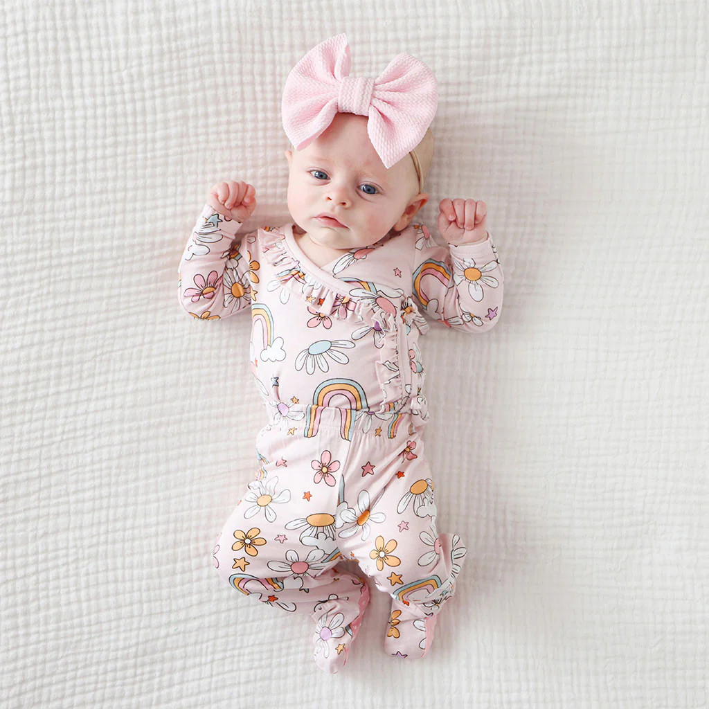 Rainbow Floral Pink Baby Girl Ruffled Kimono | Talulah | Posh Peanut