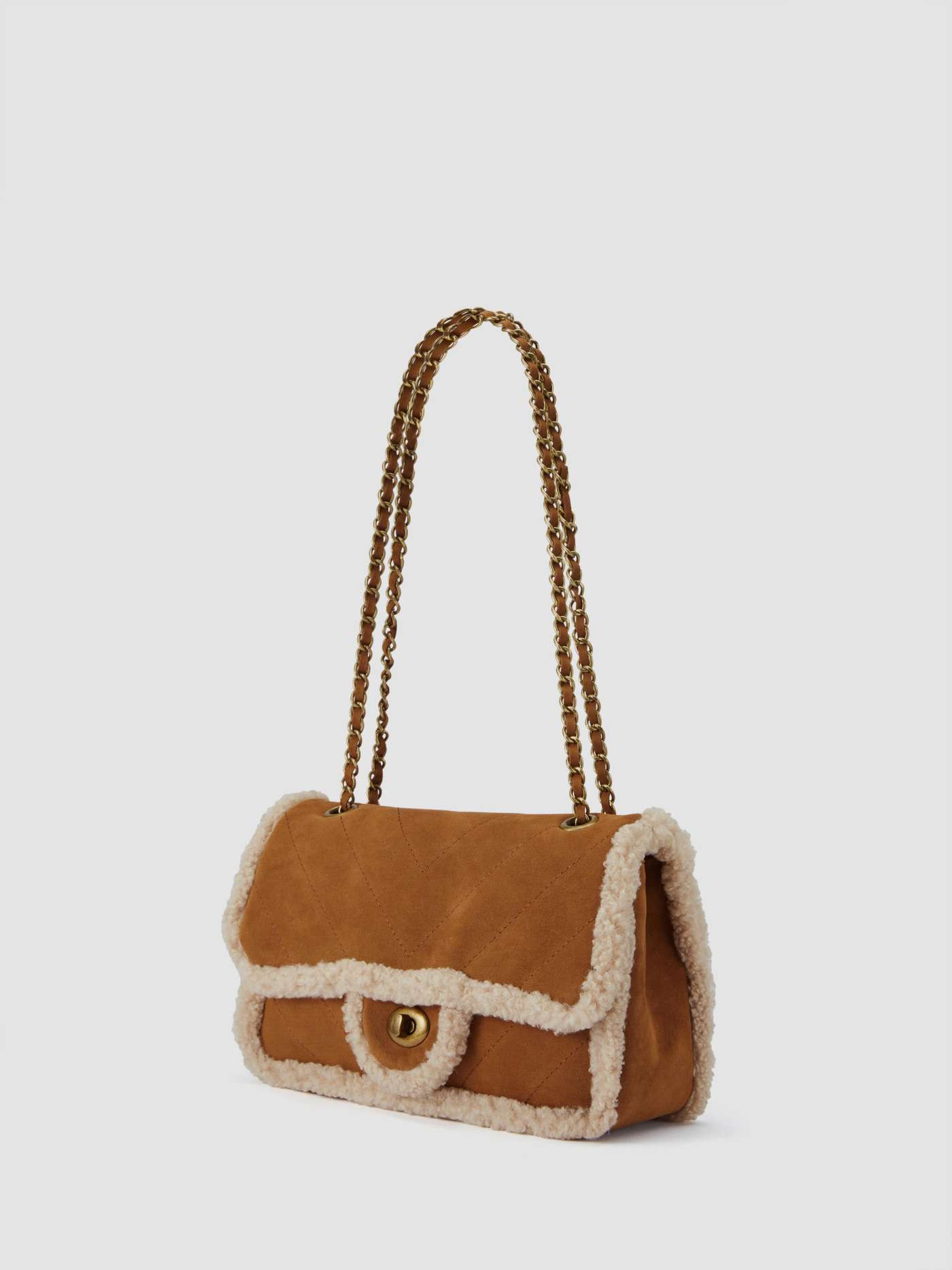 FUR-LOOK TRIM SUEDE SHOULDER BAG | Cider