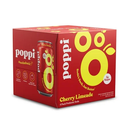 poppi Cherry Limeade Prebiotic Soda, 12 oz, 4 Pack Cans | Walmart (US)