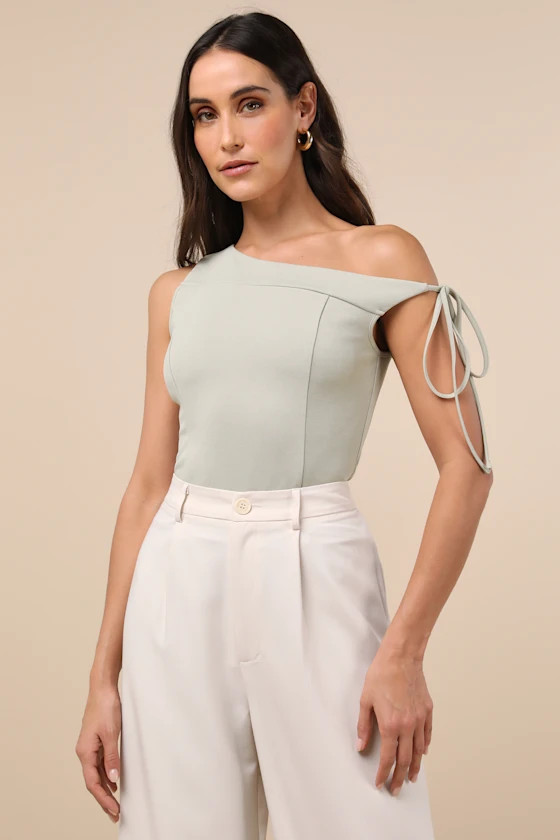 Pivotal Chicness Sage Green One-Shoulder Top | Lulus
