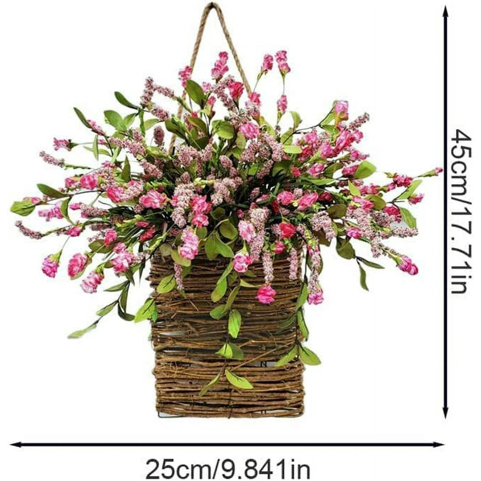 XEAZON Door Hanger Basket Wreath, 17.7in Pink Farmhouse Wreath with Wildflowers, Spring Summer Wr... | Walmart (US)