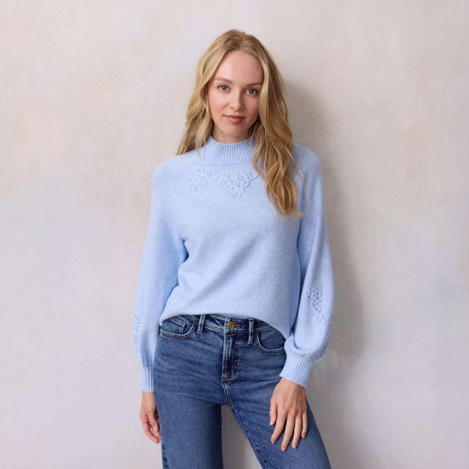 Women's LC Lauren Conrad Balloon Sleeve Mock Neck Sweater | Kohl's