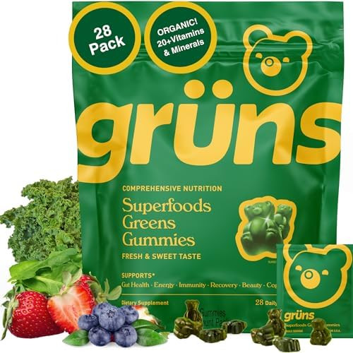 Gruns Adults Super Greens Gummies, Multivitamin Superfood Gummy Bears with Spirulina, Chlorella, ... | Amazon (US)