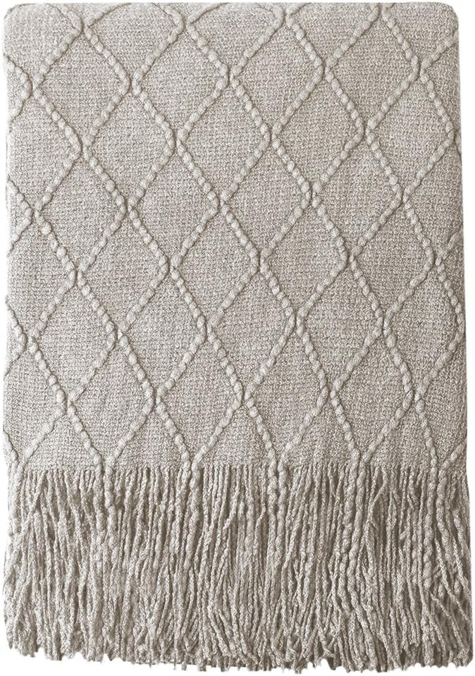 Bourina Beige Throw Blanket Textured Solid Soft Sofa Couch Cover Decorative Knitted Blanket, 50" ... | Amazon (US)