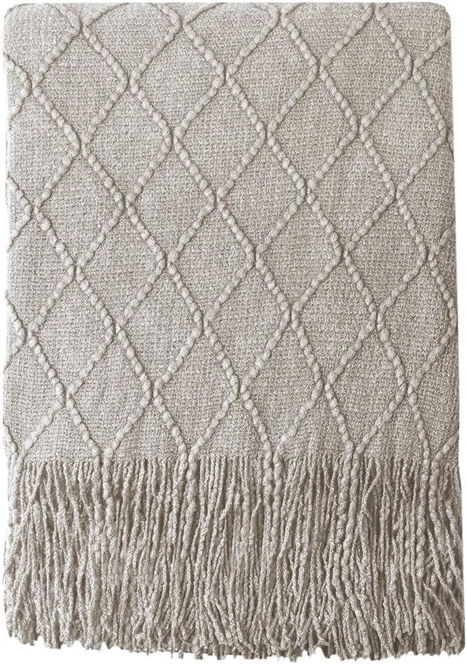 BOURINA Beige Throw Blanket Textured Solid Soft Sofa Couch Cover Decorative Knitted Blanket, 50" ... | Amazon (US)