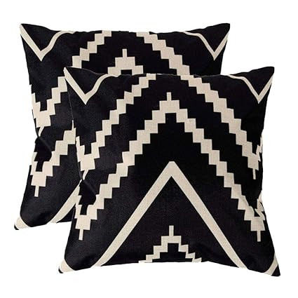 7COLORROOM Modern Geometry Style Throw Pillow Covers Black&Beige Stripes Cotton Linen Square Home... | Amazon (US)