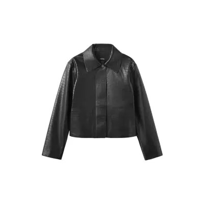 MANGO Nilo Croc Embossed Faux Leather Jacket in Khaki Green at Nordstrom, Size Large | Nordstrom
