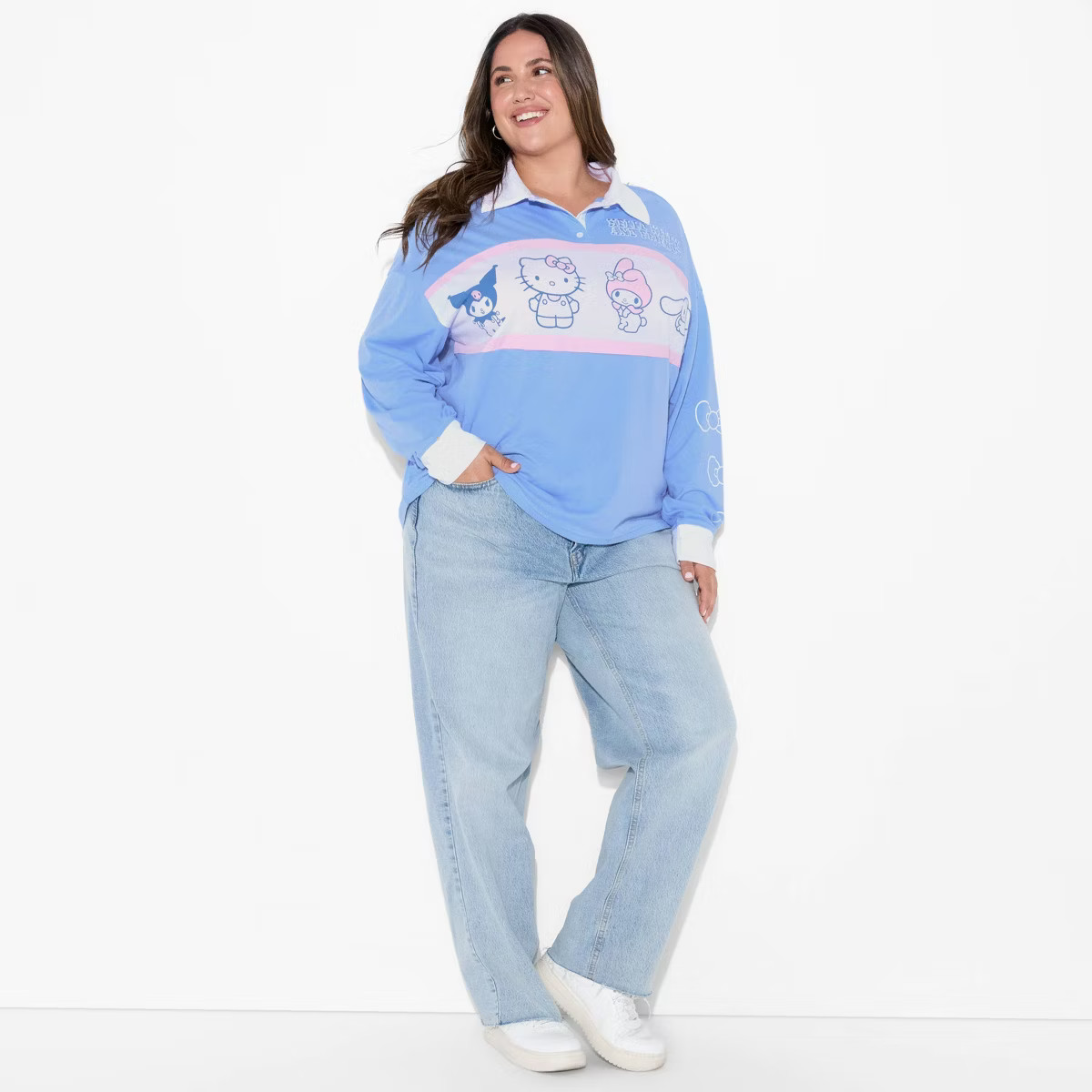 Women's Hello Kitty & Friends Polo Graphic T-Shirt - Light Blue | Target