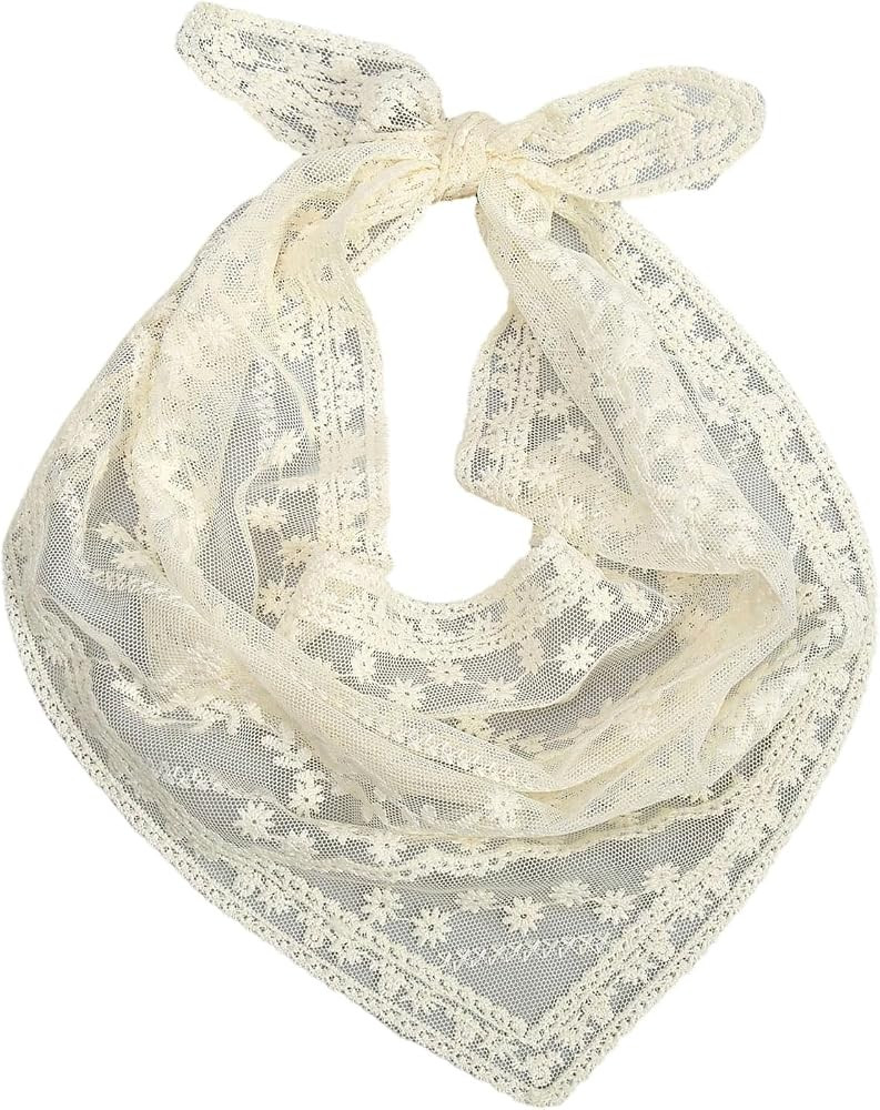 SweatyRocks Women's Floral Embroidery Lace Triangle Hair Scarf Headband Sheer Hair Bandana | Amazon (US)