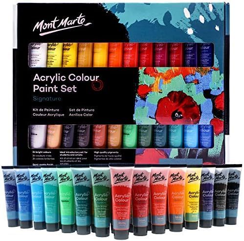 Mont Marte Acrylic Paint Set 24 Colours 36ml, Perfect for Canvas, Wood, Fabric, Leather, Cardboard,  | Amazon (US)