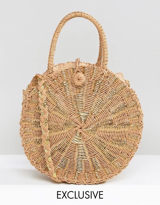 South Beach Round Gold Woven Straw Cross Body Bag | ASOS US