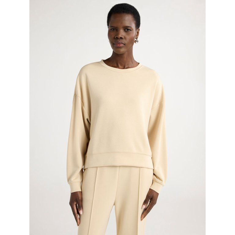 Scoop Women's Ultimate ScubaKnit Cropped Sweatshirt with Drop Sleeves, Size XS-XXL | Walmart (US)