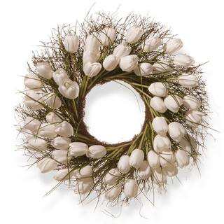 National Tree Company 24 in. White Tulip Wreath-RAS-HY55724W-W1 - The Home Depot | The Home Depot