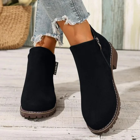 Busydd Ankle Boots for Women Trendy Solid Color Booties for Women Comfortable Round Toe Womens Booties Casual Zipper Womens Ankle Boots 5.5 | Walmart (US)