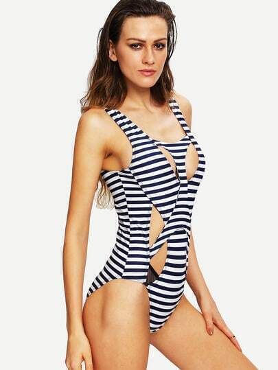 Striped Cutout One-Piece Swimwear | SHEIN