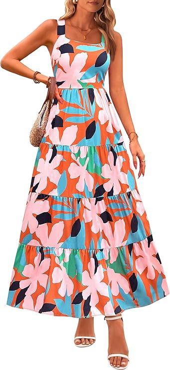 PRETTYGARDEN Women's 2026 Summer Floral Maxi Dress Sleeveless Smocked Ruffle Long Flowy Beach Vac... | Amazon (US)