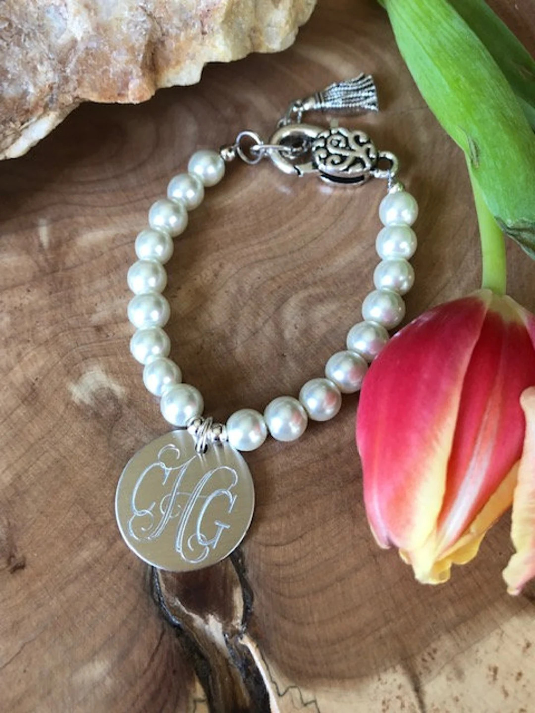 Bracelet, Pearl, New, Silver, Personalised, Engraved (new Pearl Bracelet) - Etsy | Etsy (US)