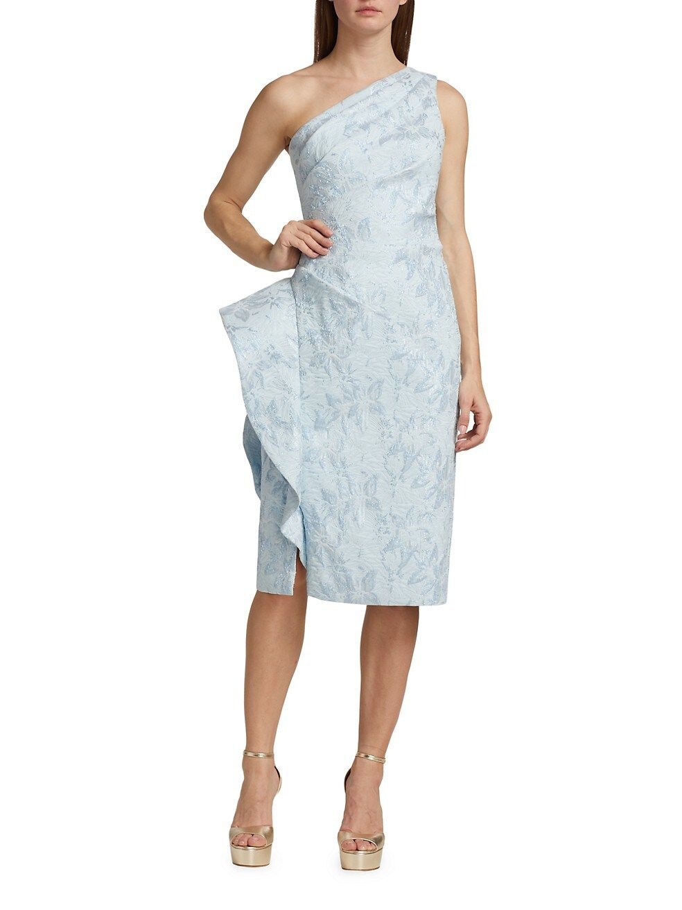 One-Shoulder Jacquard Rouched Side-Peplum Dress | Saks Fifth Avenue