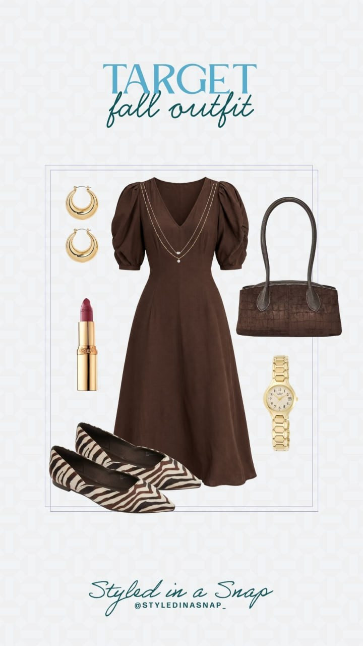 Target fall outfit that's giving romantic elegance. Puff sleeve dress, zebra print flats, and gold accents!

// Target Fashion Fall, Target Fashion Finds, Target Outfits Women, Fall Outfits
 

 #LTKgrwm #LTKootd #LTKSeasonal