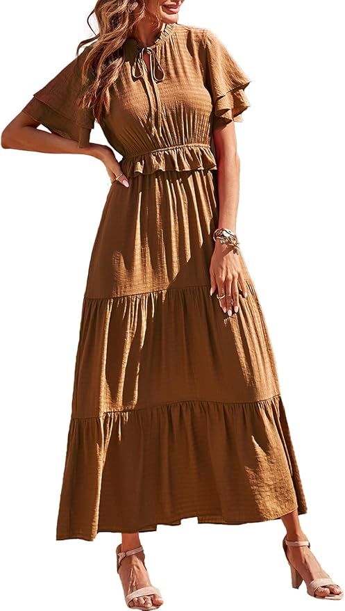 PRETTYGARDEN Women’s Bohemian Sleeveless Maxi Dresses Square Neck Backless Ruffle Hem Long Dres... | Amazon (US)