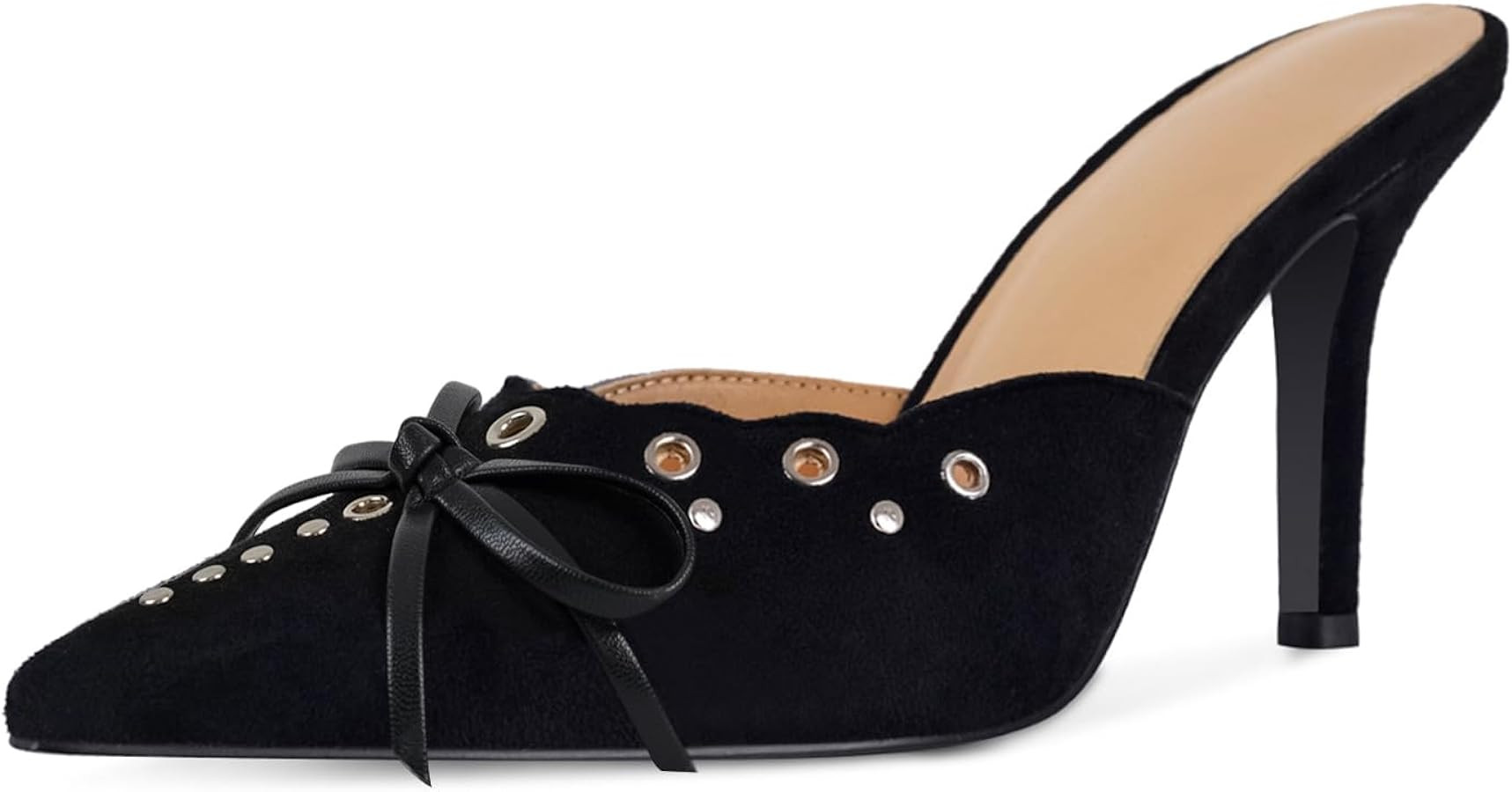 DOEYG Women Pointed Toe Bow Heels Mules Slip on Stiletto Heels Sandals Dress Party Wedding Studde... | Amazon (US)