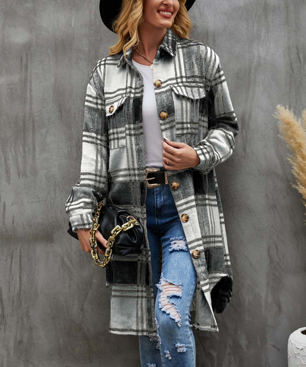 Camisa Women's Non-Denim Casual Jackets Black - Black & White Plaid Shacket - Women | Zulily