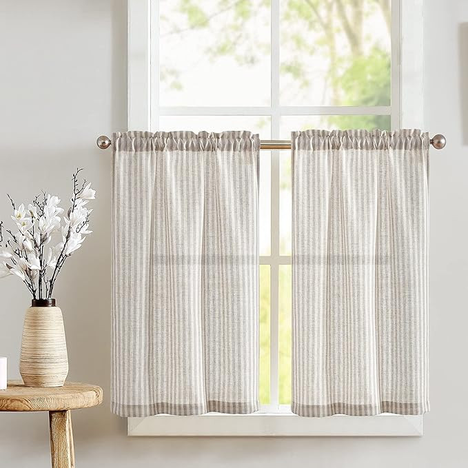 JINCHAN Kitchen Curtains Striped Tier Curatins Linen Curtains Cafe Curtains 24 Inch Length for Li... | Amazon (US)