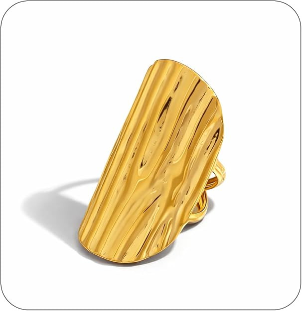 Chunky Gold Statement Ring for Women, Vintage Wide Dome Adjustable Rings Band, 18K Gold Stainless... | Amazon (US)