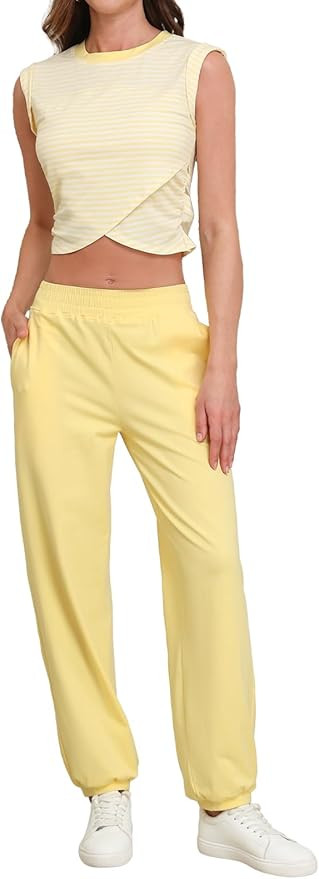 Outfeel Women 2 Piece Outfit Set Loungewear Cropped Tops and Jogger Sweatpant Matching Set Coordi... | Amazon (US)