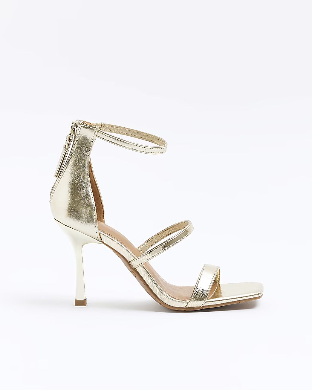 Gold closed back heeled sandals | River Island (UK & IE)