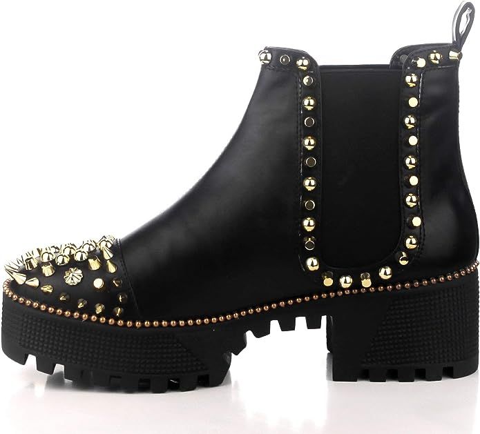 Cape Robbin Spiky Combat Ankle Boots for Women, Platform Boots with Chunky Block Heels, Studded C... | Amazon (US)