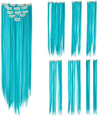 SWACC 7 Pcs Full Head Party Highlights Clip on in Hair Extensions Colored Hair Streak Synthetic H... | Amazon (US)