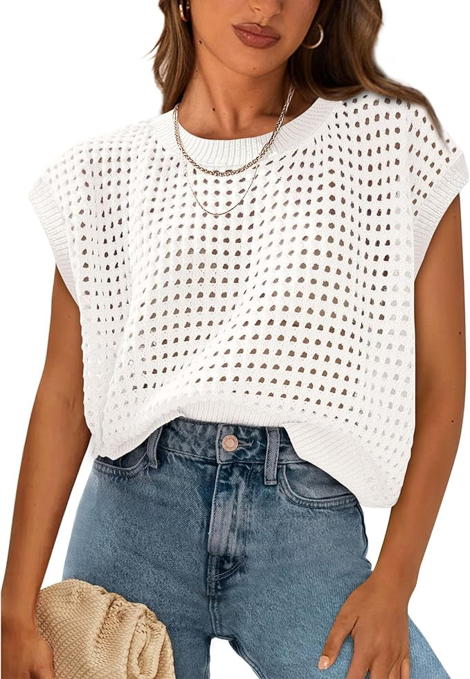 PRETTYGARDEN Womens Spring Tops 2026 Summer Shirts Crochet Cap Sleeve Sweater Pullover Cute Beach... | Amazon (US)