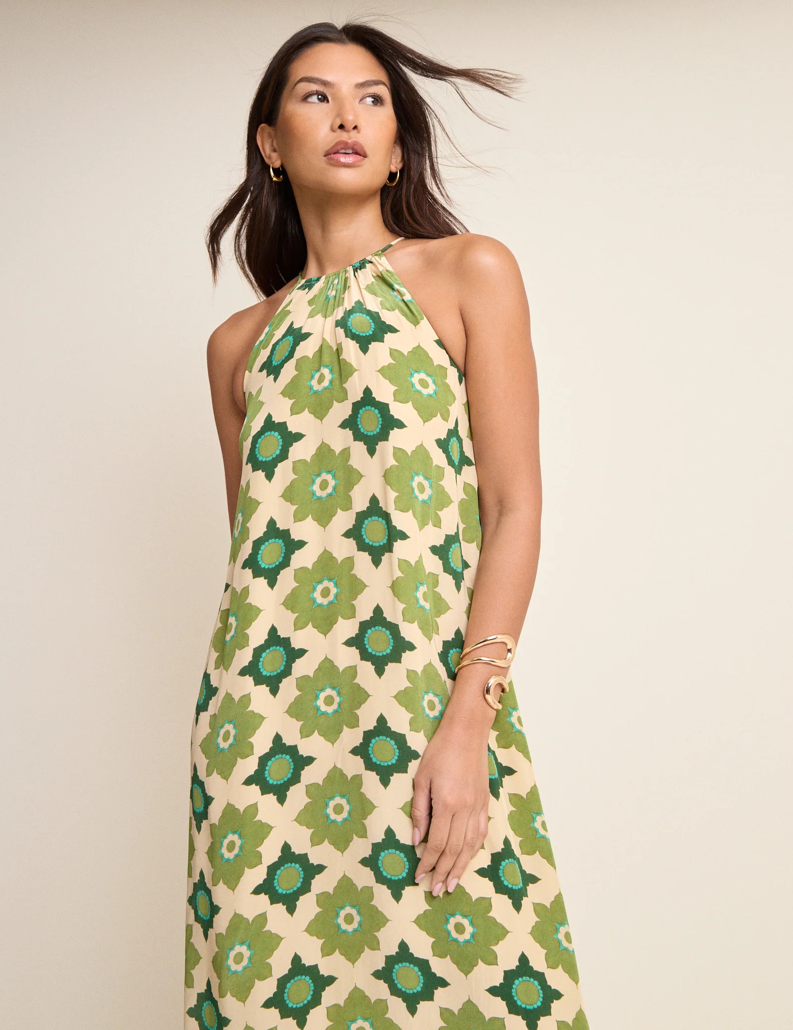 Green Floral Halterneck Sara Midi Dress | Nobody's Child