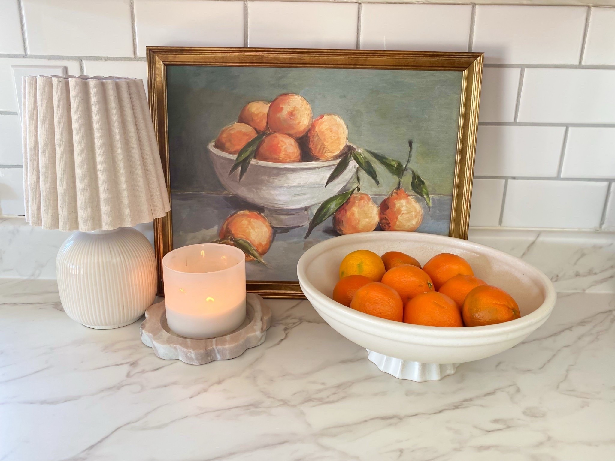 Kitchen countertop styling idea✨ Spring kitchen, citrus art, mini lamp, bowl, marble tray, target home finds 

#LTKSeasonal #LTKHome #LTKSaleAlert