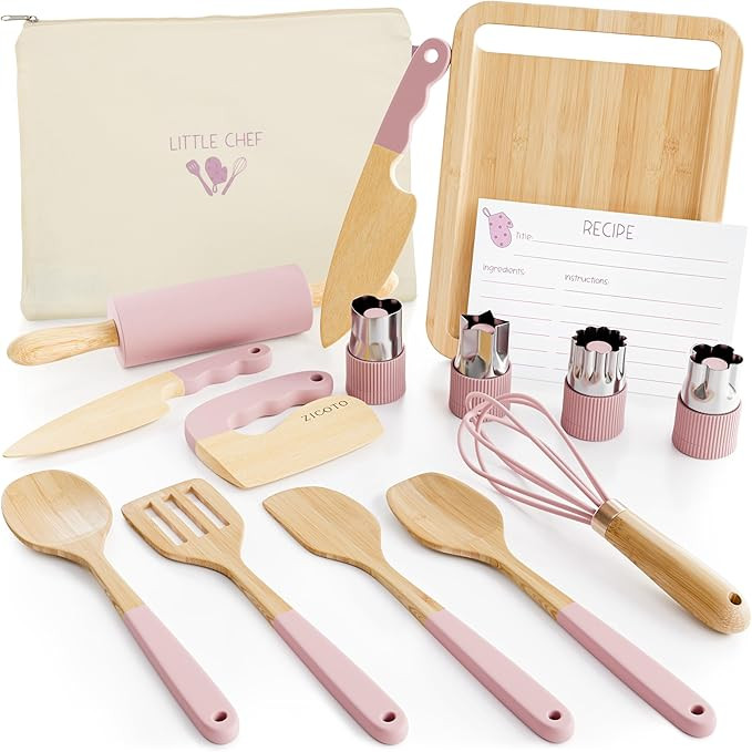 Wooden Cooking & Baking Set for Kids - Safe & Real Kitchen Tools Give Toddlers a Fun Cooking Expe... | Amazon (US)
