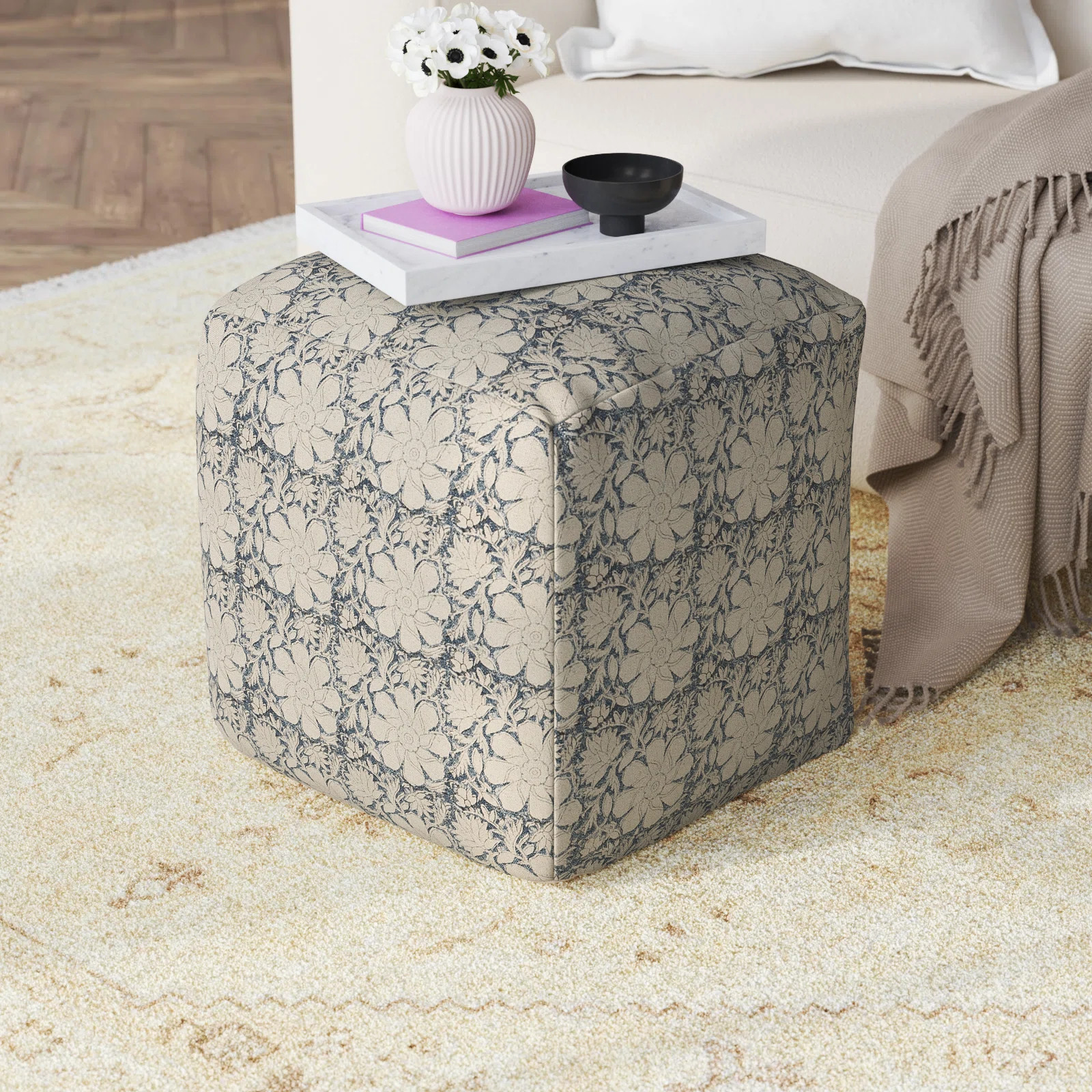 Ava Square Floral Pouf Ottoman | Wayfair North America
