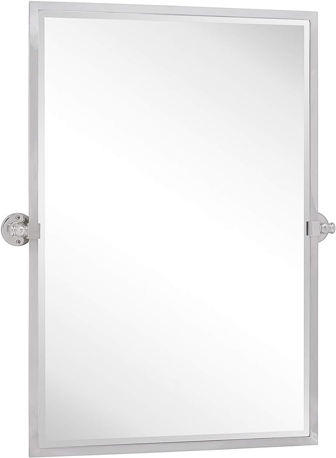 28.5 x 36'' Chrome Metal Framed Pivot Rectangle Bathroom Mirror in Stainless Steel Tilting Bevele... | Amazon (US)