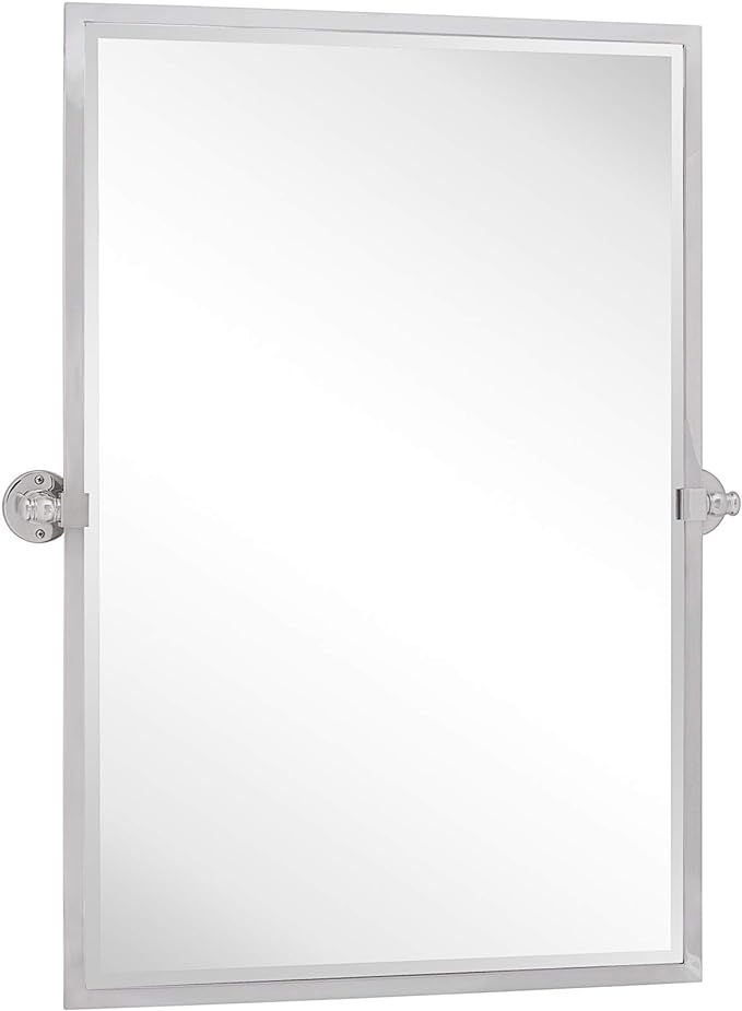 28.5 x 36'' Chrome Metal Framed Pivot Rectangle Bathroom Mirror in Stainless Steel Tilting Bevele... | Amazon (US)
