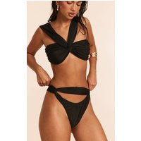 Black Ruched Waist Strap Bikini Bottoms | PrettyLittleThing US