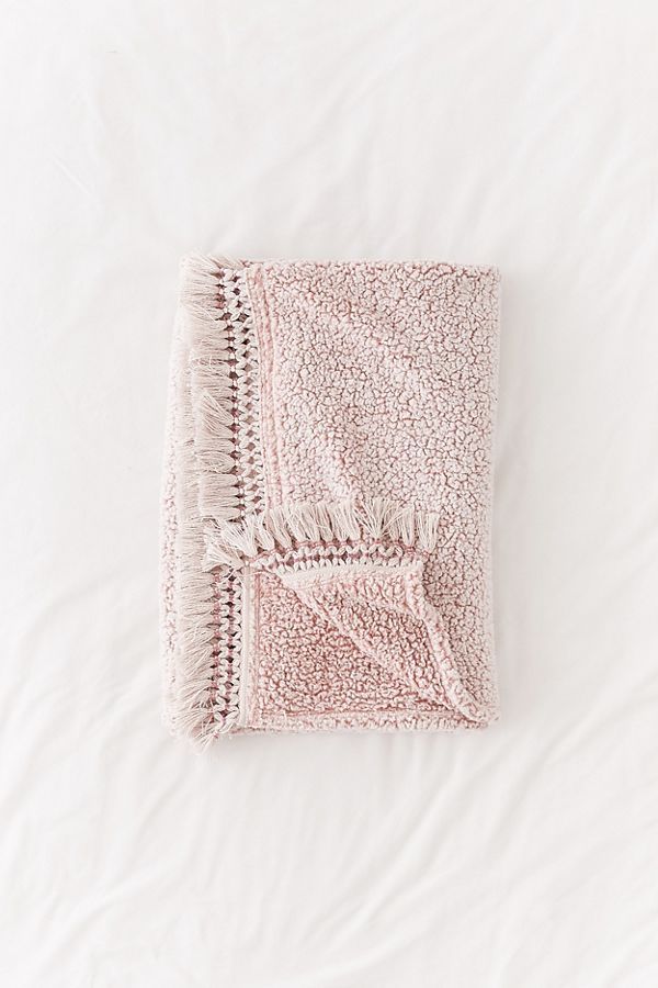 Amped Fleece Fringe Trim Throw Blanket | Urban Outfitters (US and RoW)