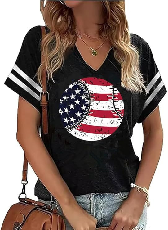 American Flag Shirts Women 4th of July V-Neck Short Sleeve Patriotic T-Shirt Memorial Day Graphic... | Amazon (US)