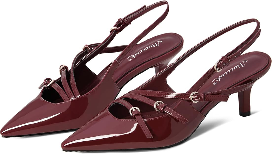 MUCCCUTE Burgundy Kitten Heels for Women Pointed Toe Slingback Low Heels with Buckle Strap Heeled... | Amazon (US)