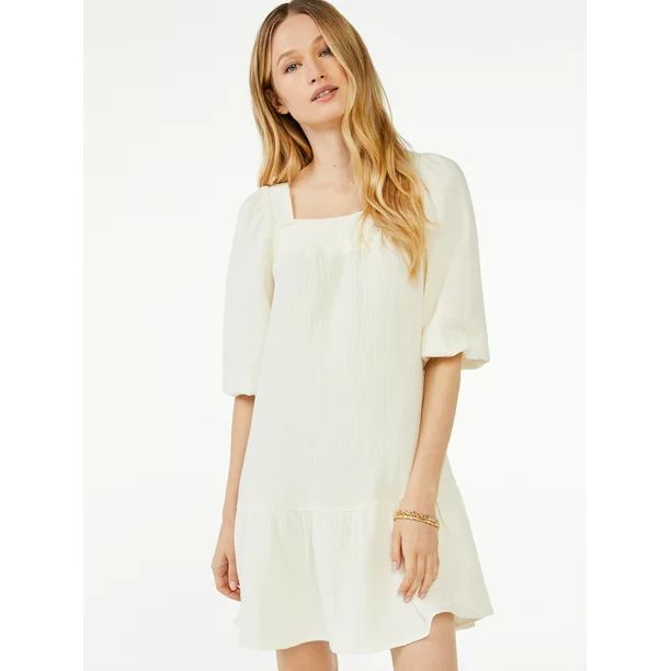 Scoop Women's A-Line Short Dress with Puff Sleeves | Walmart (US)