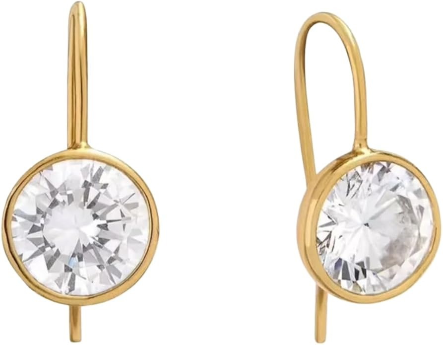 Gold Bezel Drop Earrings | 10mm Round Cubic Zirconia | Amazon (US)