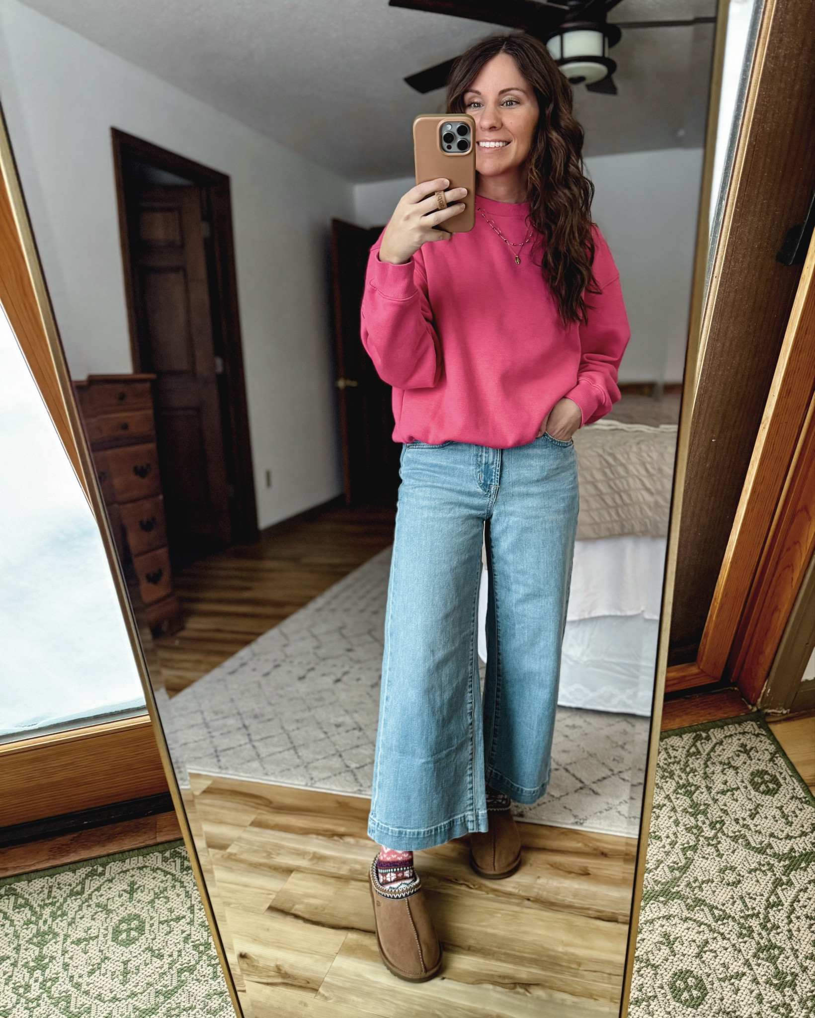Small in my tee, small in my hot pink crewneck (almost sold out so i also linked similar!), 24 short in my jeans (light wash), and my true size 6 in my ugg Tasmans (also linked similar!). My socks are so fun!

#LTKSeasonal #LTKgrwm #LTKPetite