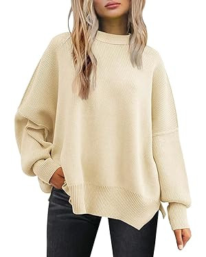 LILLUSORY Women's Oversized Batwing Sweaters 2025 Fall Outfits Trendy Crewneck Knit Side Slit Fas... | Amazon (US)