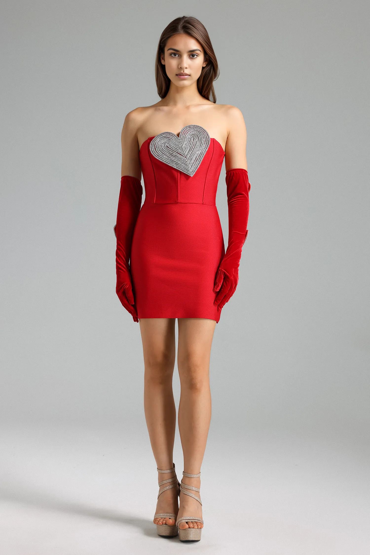 Ronja Diamante Heart Mini Dress - Red | Bellabarnett Affiliate Marketing