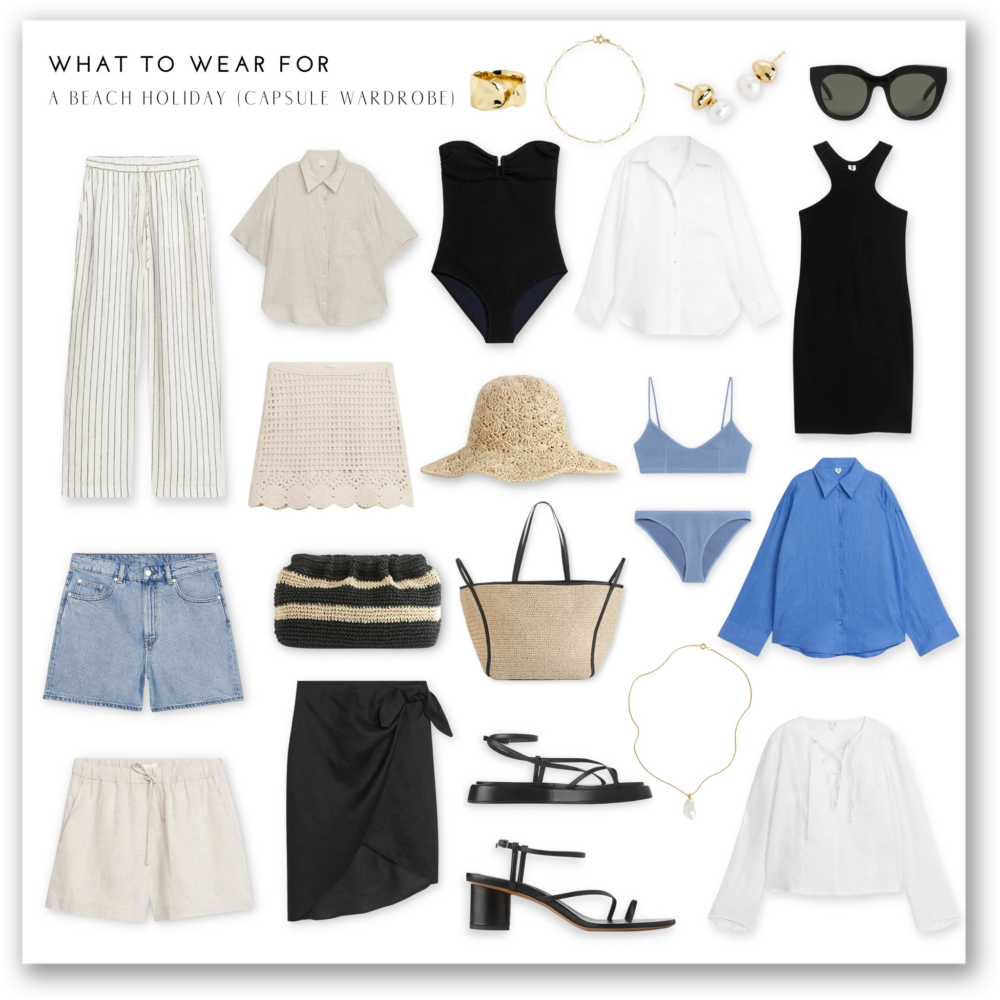Arket beach holiday capsule wardrobe ☀️ all jewellery & accessories linked on this post (other items linked on another as can’t link more than 16 items). 

#LTKSeasonal #LTKeurope #LTKstyletip
